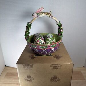 Jim Shore Heartwood Creek Springtime Surprises Folk Art Easter Basket & 4 Eggs